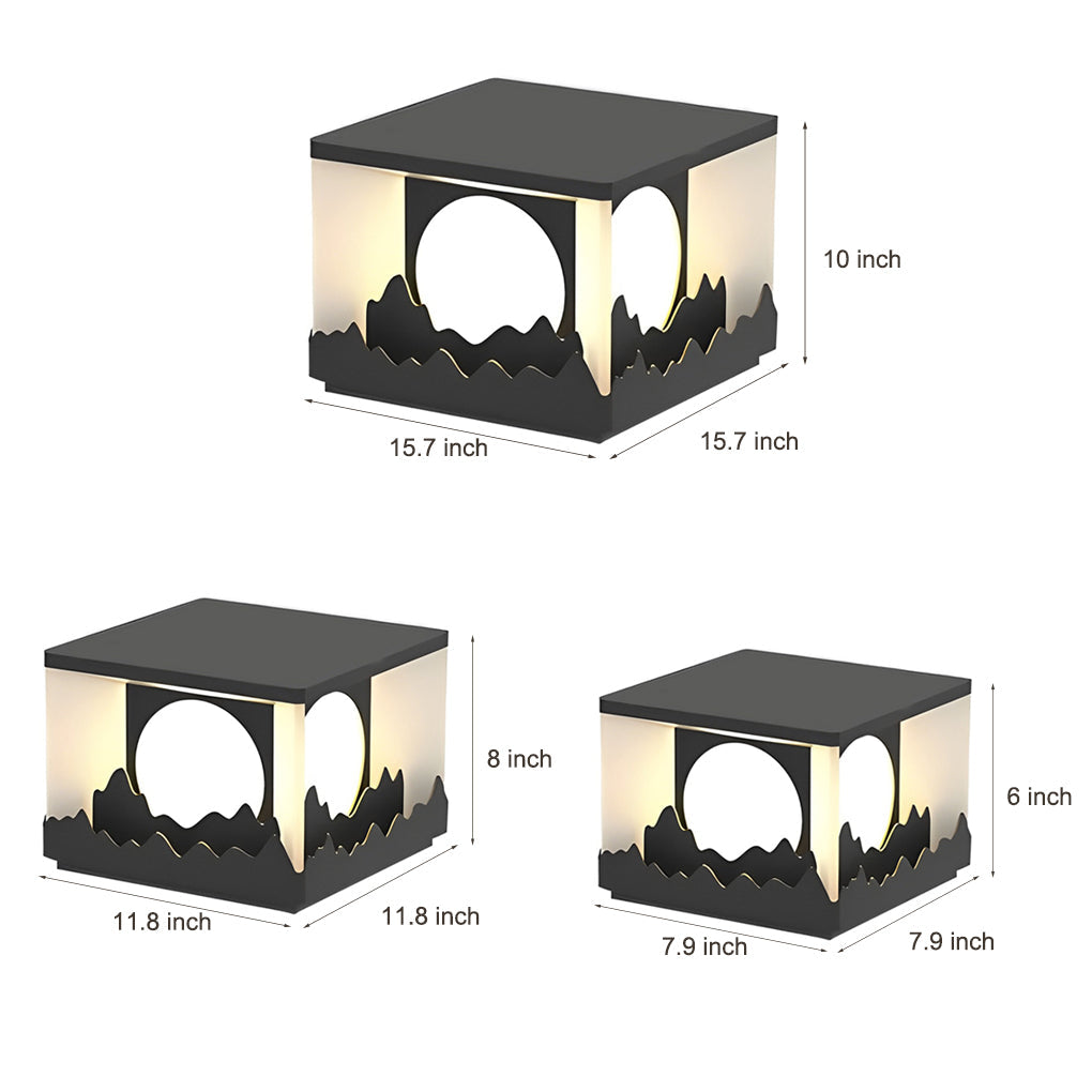 Mountain Scenery Solar Fence Post Cap Light — Stainless Steel & Acrylic, LED, IP65 Weatherproof, 3000K Warm White