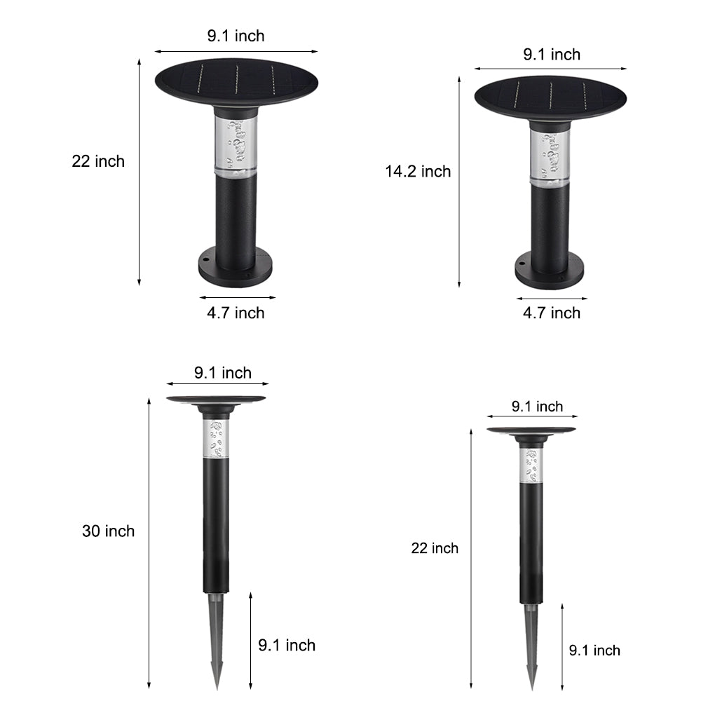 Round-Top Disk Bollard Path Light — Die-Cast Aluminum, Solar LED, Bubble Detail, IP55, 14.2"–29.9" Heights