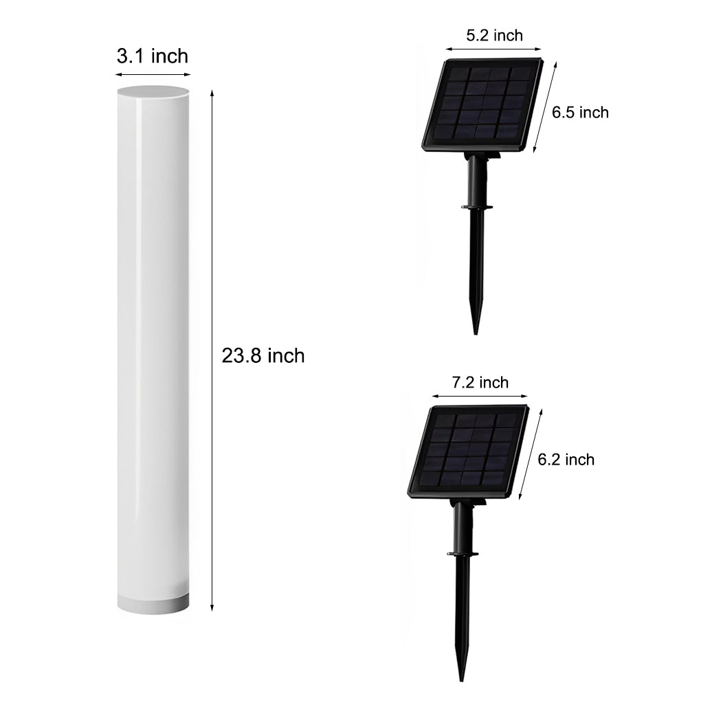 Modern Solar Bollard Light — White PC, Cylindrical, 3000K/6000K, 23.8" Height, Waterproof