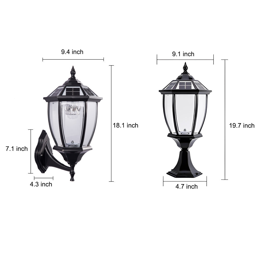 Vintage Black Solar Outdoor Post Light — Die-Cast Aluminum & Glass, LED 3000K, Remote Control, 7W Panel, IP Weatherproof