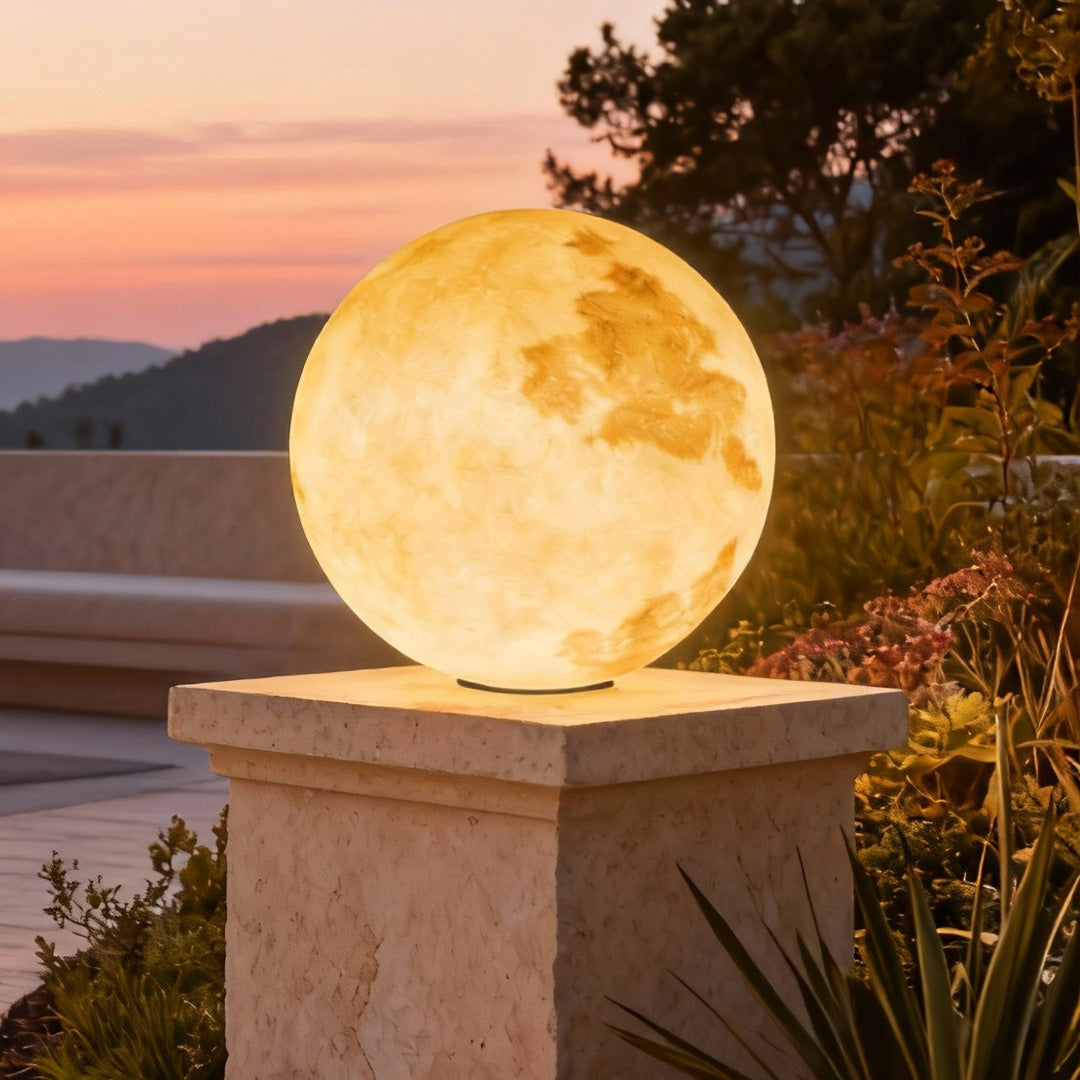 Moon Globe Outdoor Pier-Mount Post Light — Black Base, White Plastic Globe, Solar / Hardwired, IP55, Remote Control