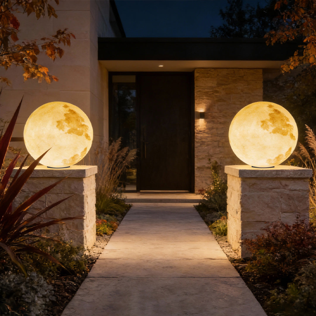 Moon Globe Outdoor Pier-Mount Post Light — Black Base, White Plastic Globe, Solar / Hardwired, IP55, Remote Control