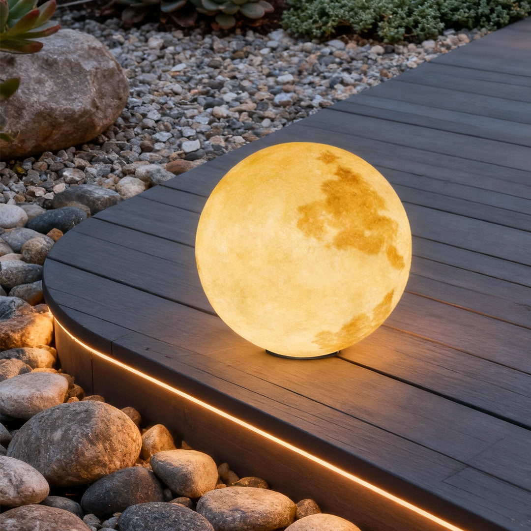 Moon Globe Outdoor Pier-Mount Post Light — Black Base, White Plastic Globe, Solar / Hardwired, IP55, Remote Control