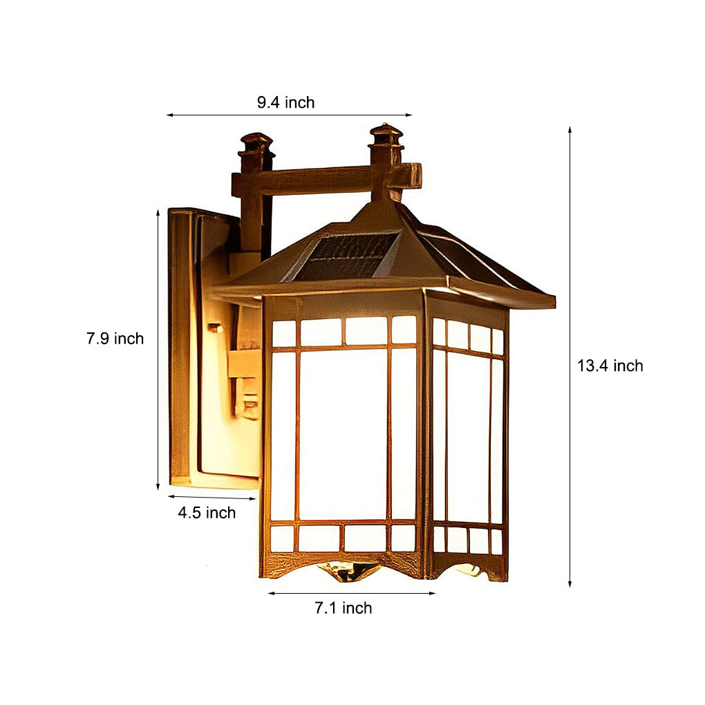 Vintage Retro Solar Outdoor Wall Sconce — Die-Cast Aluminum, LED, IP55, Remote Control, 3000K Warm White, Black / Bronze