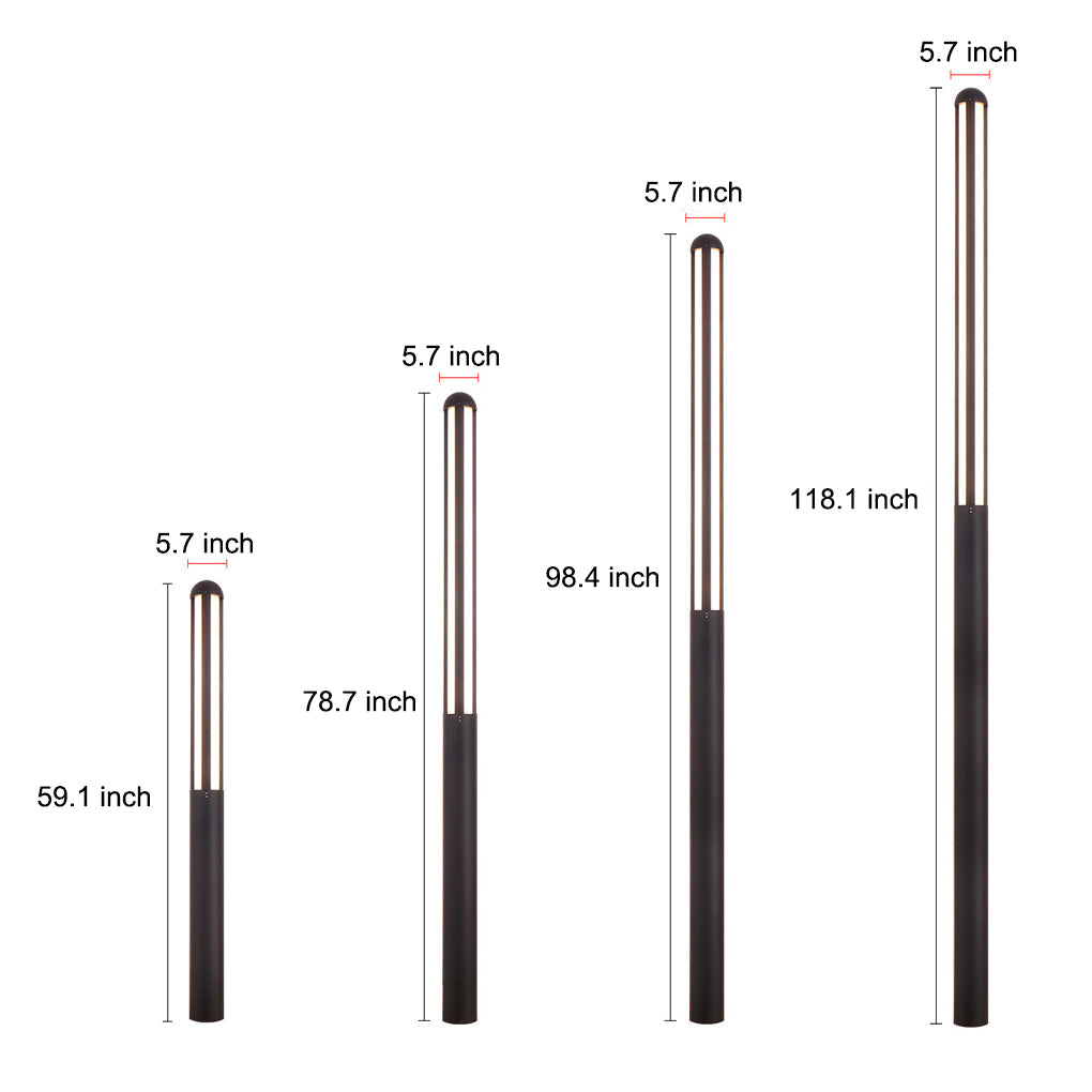 Modern Minimalist Bollard Light — Black Aluminum, LED, IP65 Weatherproof, 59"–118" Heights, 3000K
