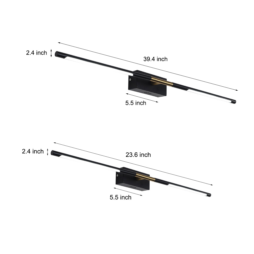 Linear LED Bathroom Vanity Light Bar — Black and Gold, Acrylic Shade, 23.6" or 39.4"