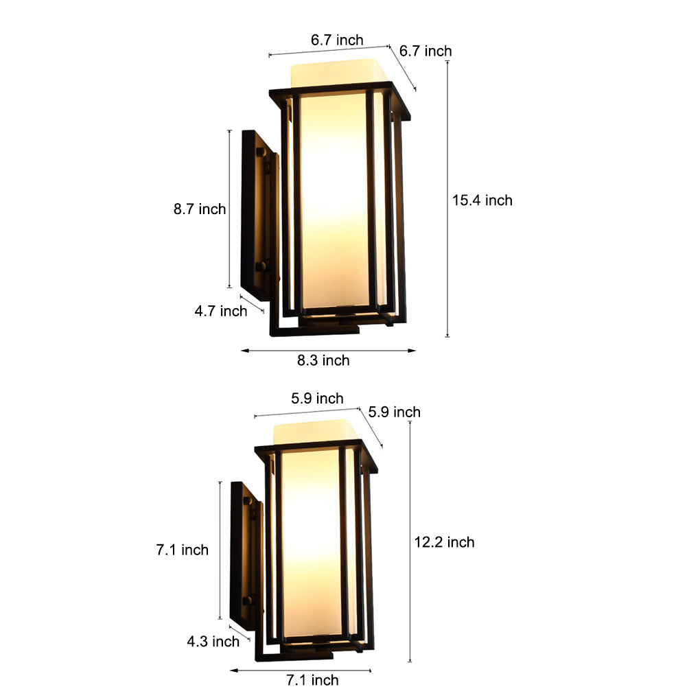 Retro Square Outdoor Wall Sconce — Matte Black Iron, Milky Glass, LED E27, Waterproof