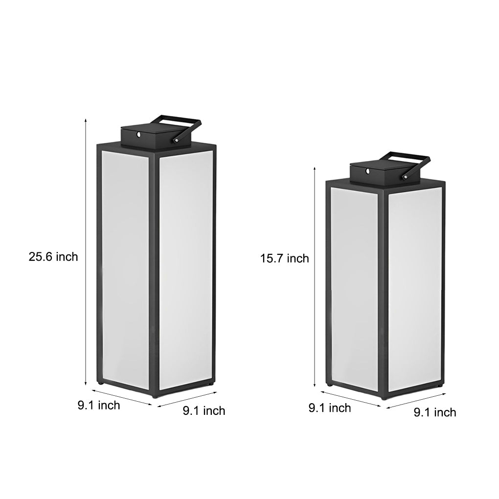Square Portable Outdoor Lantern — Stainless Steel, Black, LED 3000K, IP65, Solar / Hardwired / Battery, 2 Sizes