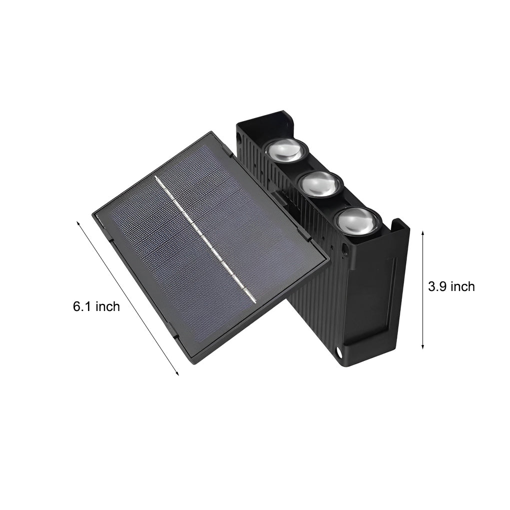 Modern Rectangular Solar Up/Down Wall Sconce — Black, LED, IP65 Weatherproof, 3000K Warm White