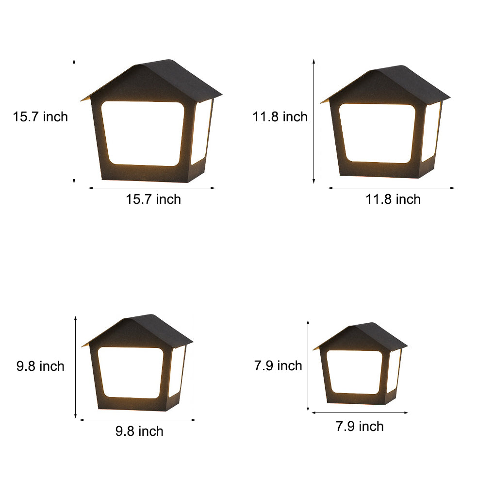 Cottage-Shaped Outdoor Pillar Light — Stainless Steel & Acrylic, Solar / Hardwired, LED, IP54, Warm White 3000K