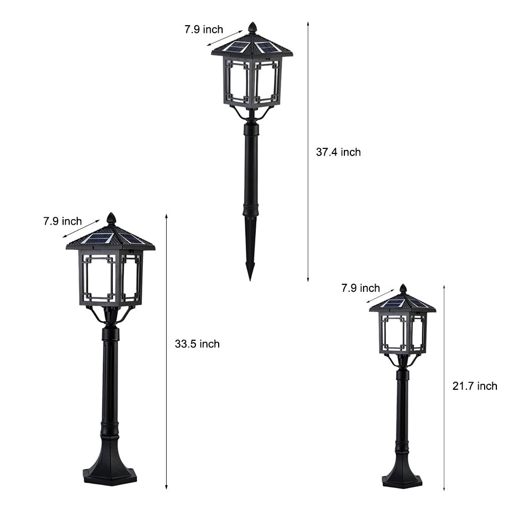 Ancient House-Style Solar LED Post Light — Aluminum and Glass, 7W, IP54, 3-Step Dimming, Remote Control