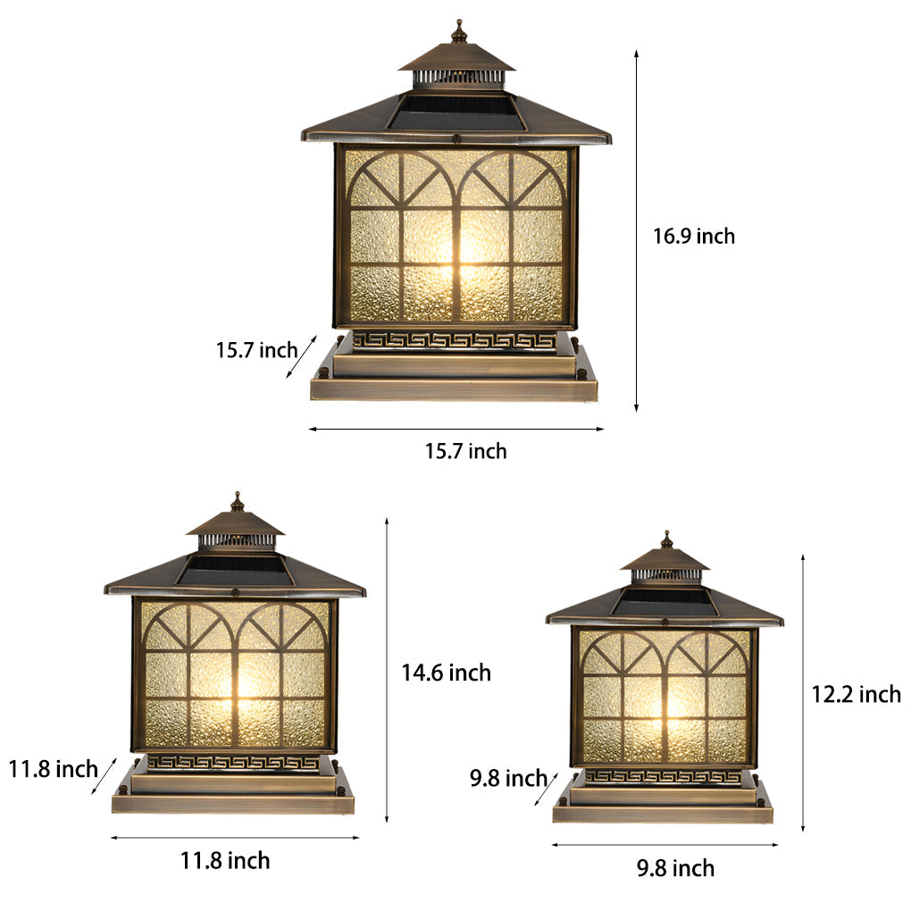 Classical Bronze Solar Post Cap Light — Hardwired or Solar, 3-Step Dimming, Waterproof, E27