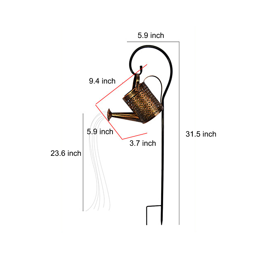 Iron Kettle Shower Solar Garden Light — Iron, LED, IP55 Weatherproof, Dusk-to-Dawn