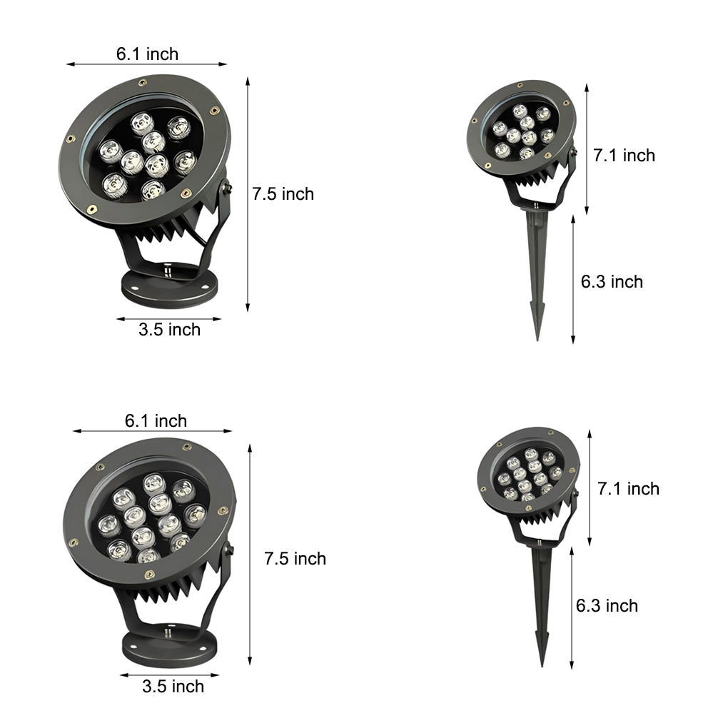 Round Outdoor LED Spotlight — Die-Cast Aluminum, DC 24V, IP65, 9W–24W, 3000K Warm White