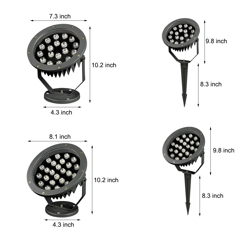 Round Outdoor LED Spotlight — Die-Cast Aluminum, DC 24V, IP65, 9W–24W, 3000K Warm White