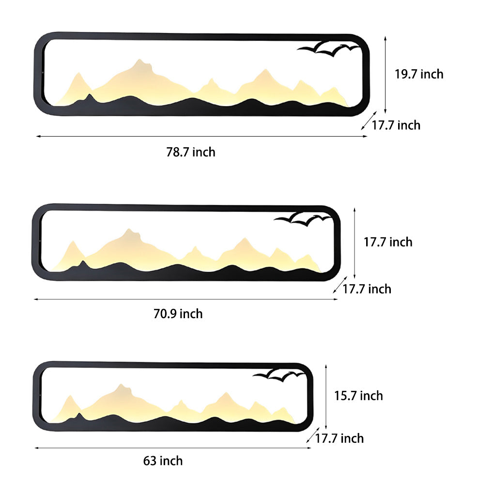 Rectangular Mountain Scenery Outdoor Wall Sconce — Black Iron & Acrylic, Industrial, LED, IP65, 14W–28W, 3000K