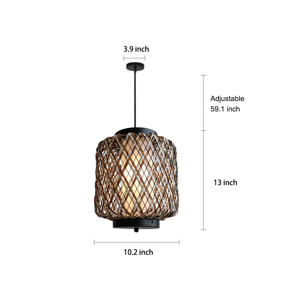 Rustic Modern Outdoor Hanging Chandelier — Iron and Rattan, E27, 10.2" Diameter, Waterproof