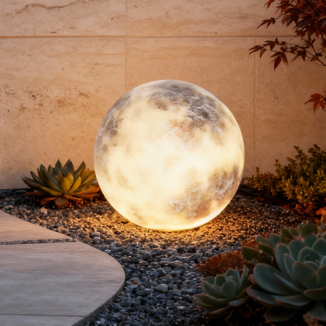 Moon Globe Outdoor Lawn Light — PE Fiberglass, E27 LED, IP65, 3 Sizes (9.8"–23.6"), 12W–24W, Warm White