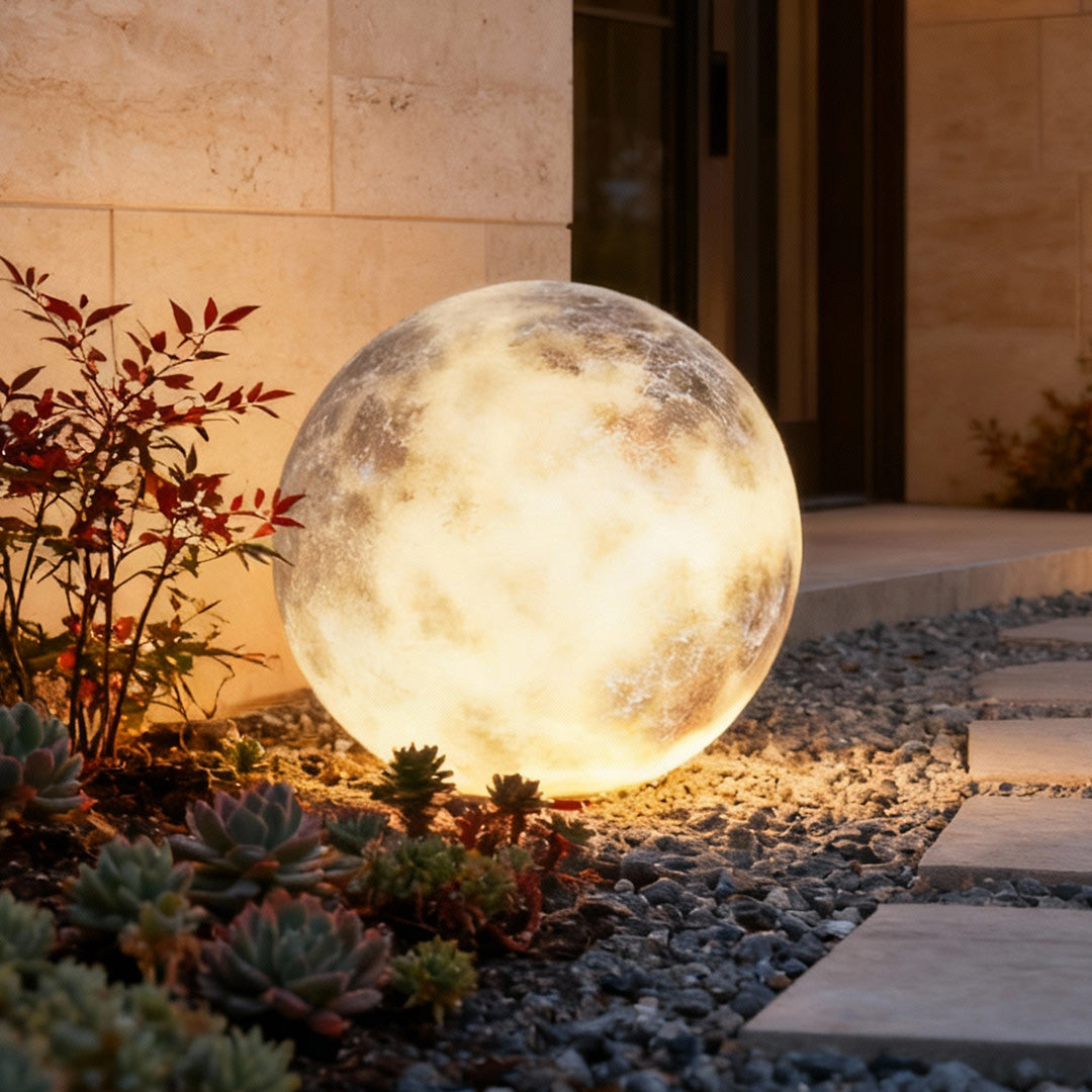 Moon Globe Outdoor Lawn Light — PE Fiberglass, E27 LED, IP65, 3 Sizes (9.8"–23.6"), 12W–24W, Warm White