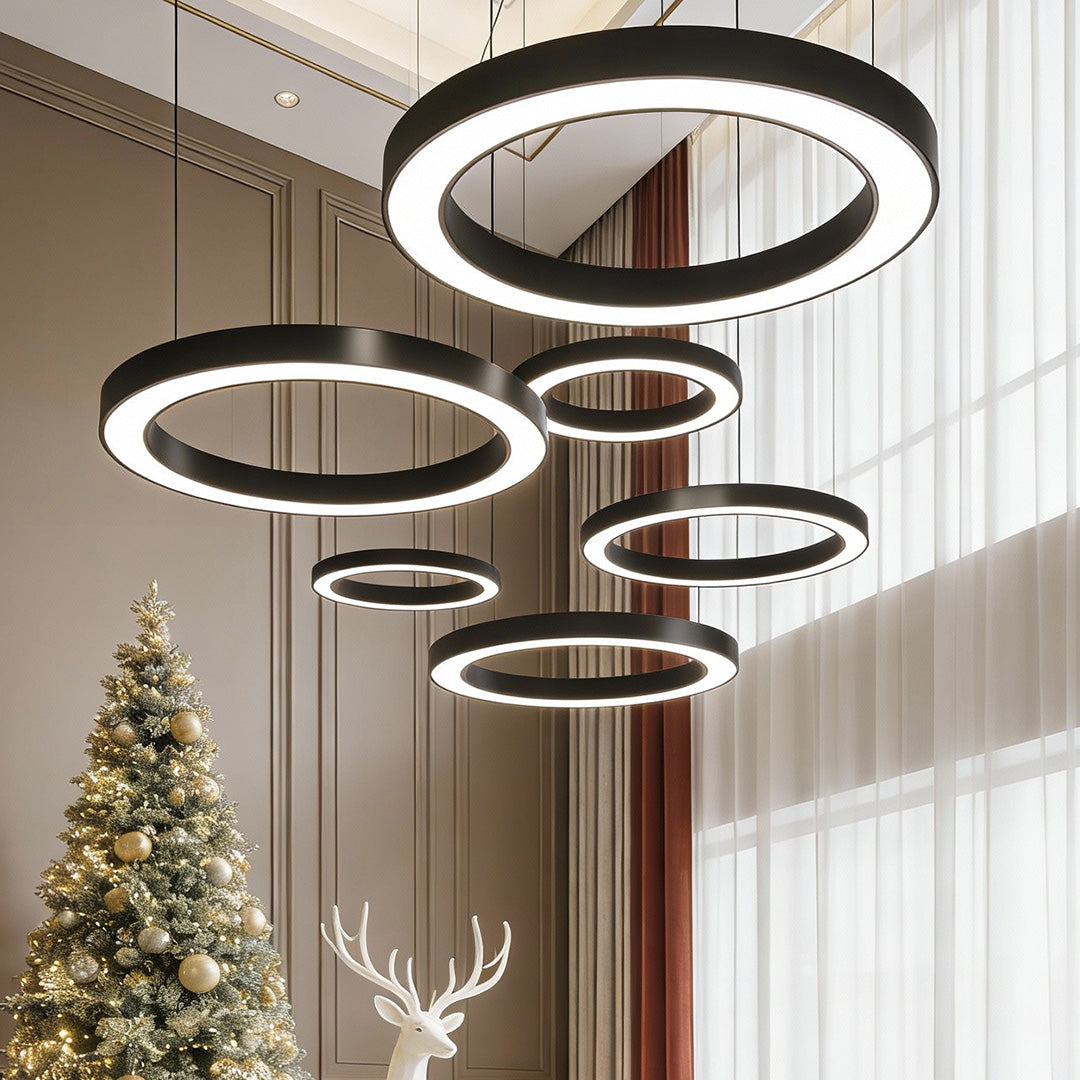 suspended round ring led pendant light for office and gym spaces