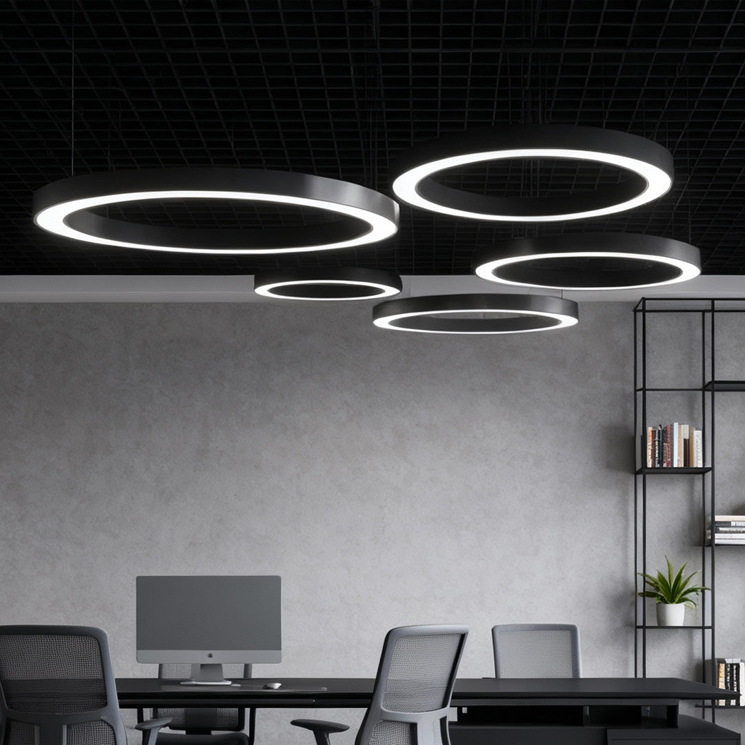 suspended round ring led pendant light for office and gym spaces