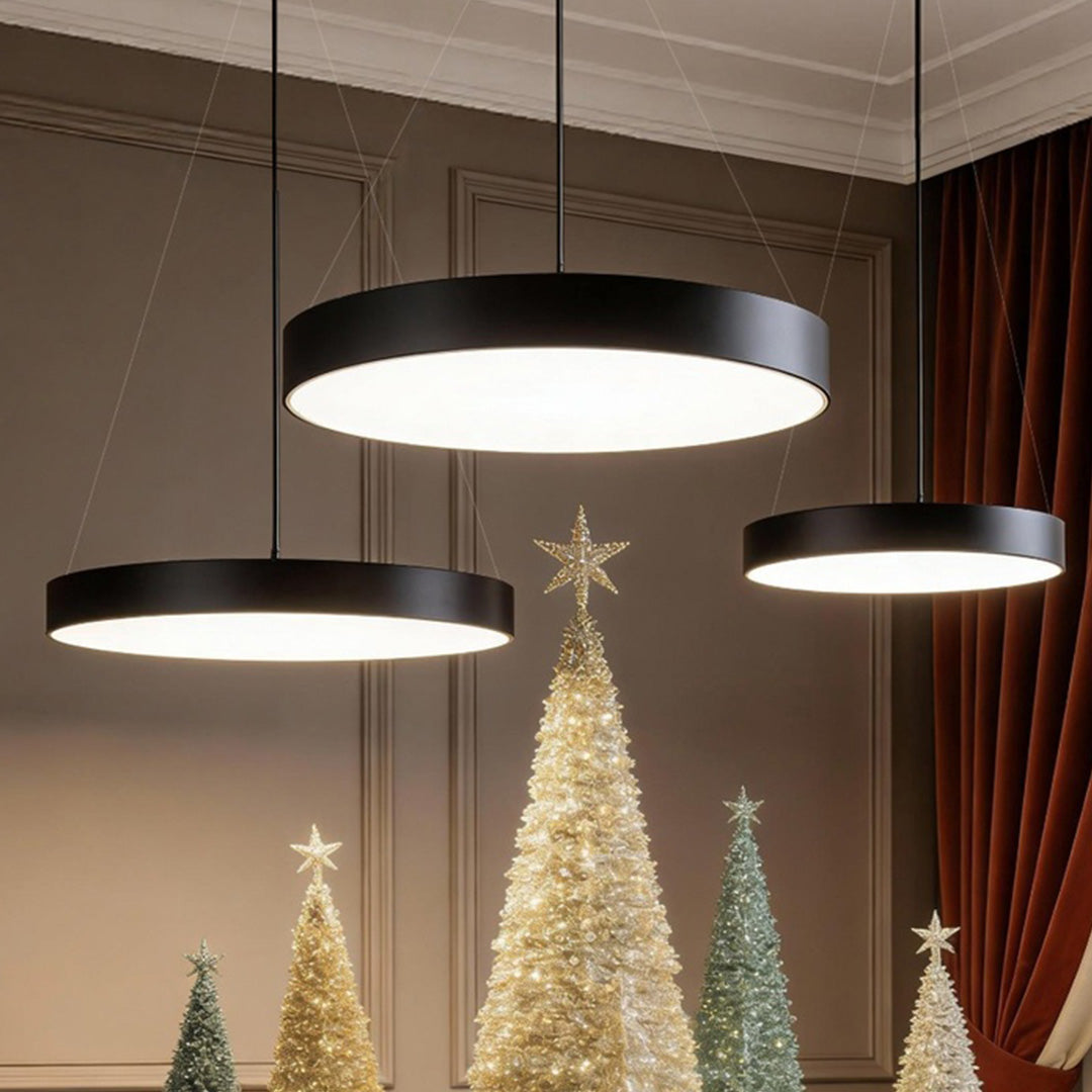 Round Minimalist Office Pendant — Matte Black Iron, LED 6000K, 21W–84W Adjustable Hang