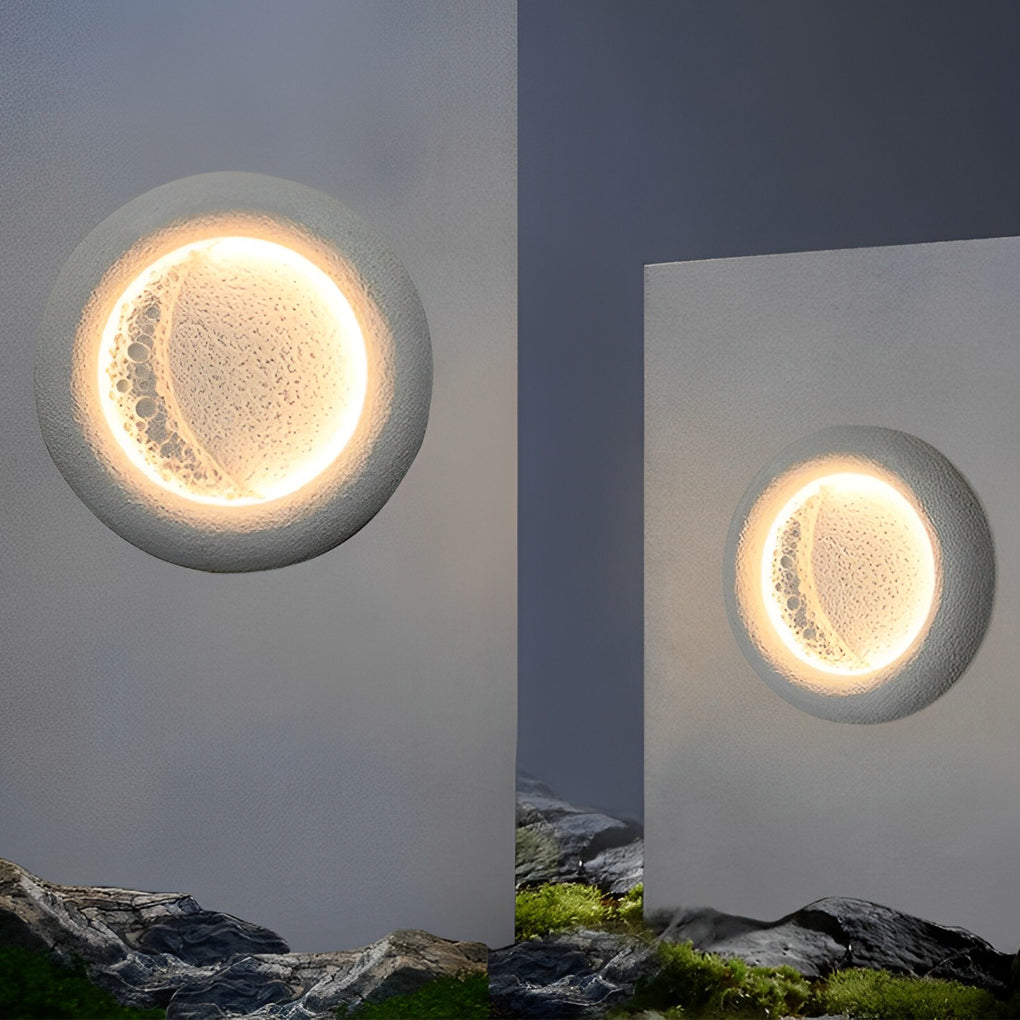 Moon Shape Outdoor Wall Sconce — Concrete, 10W LED, 3000K Warm White, 16" Diameter, IP Waterproof
