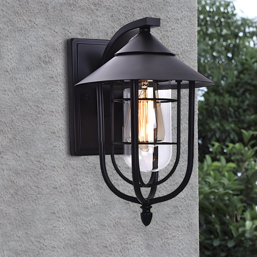 Modern Outdoor Wall Lights with Waterproof Retro Iron and Glass Design and Motion Sensor