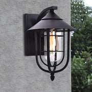 Retro Industrial Outdoor Wall Sconce — Iron and Glass, Motion Sensor, Hardwired, Black or Bronze