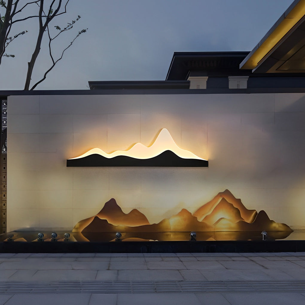 Mountain Scenery Outdoor Wall Sconce — Black Iron & Acrylic, LED 18W, IP65 Weatherproof, 24" or 47"