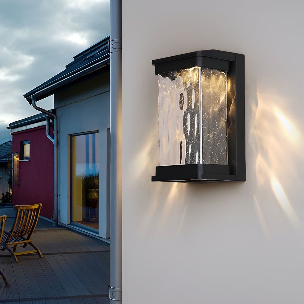 Modern Black Outdoor Wall Sconce — Die-Cast Aluminum, Stone-Textured Glass, 18W LED, IP65 Weatherproof