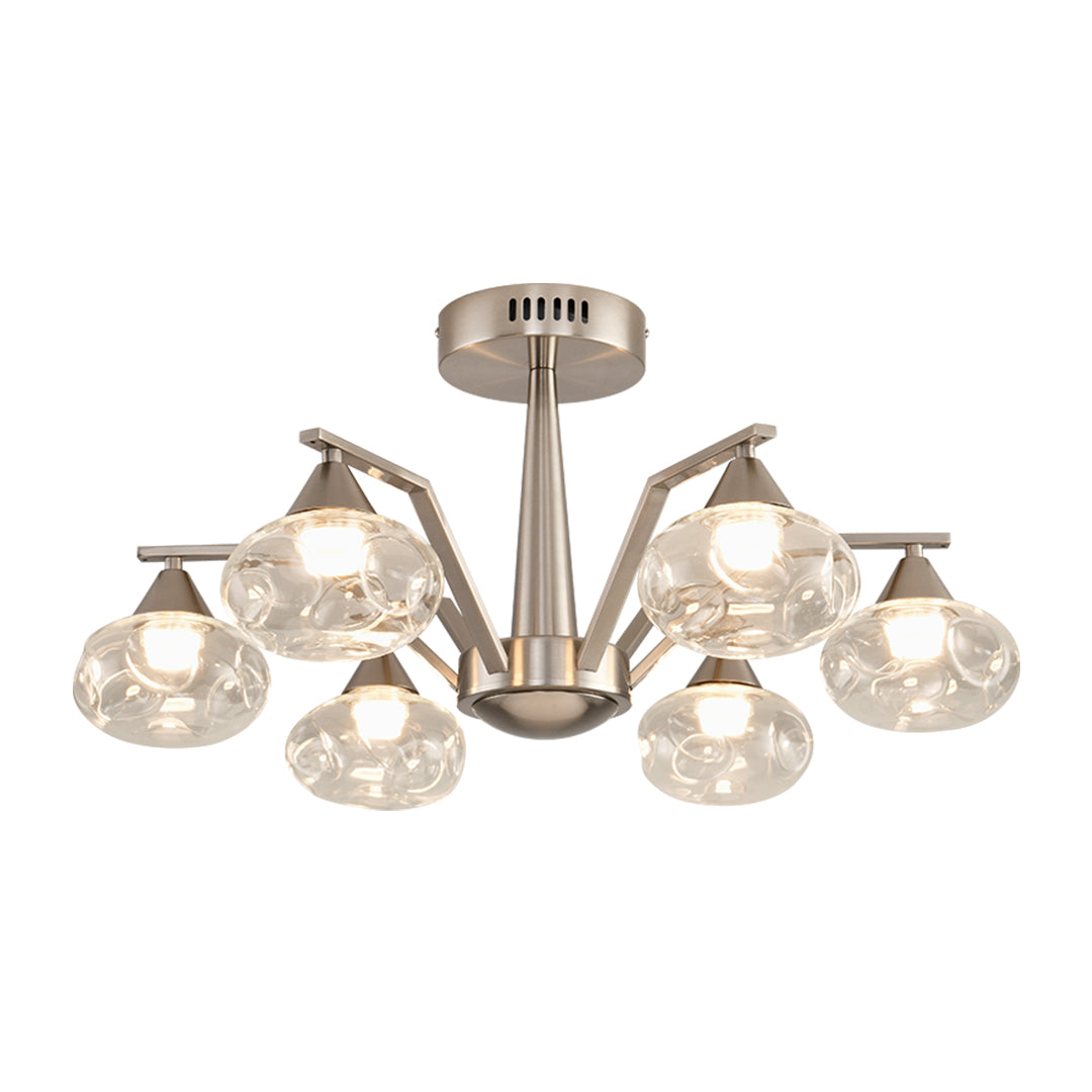 Sputnik Mid-Century Semi-Flush Mount — Sand Nickel Iron, Cognac Glass, 6- or 8-Light, Three-Color Dimming