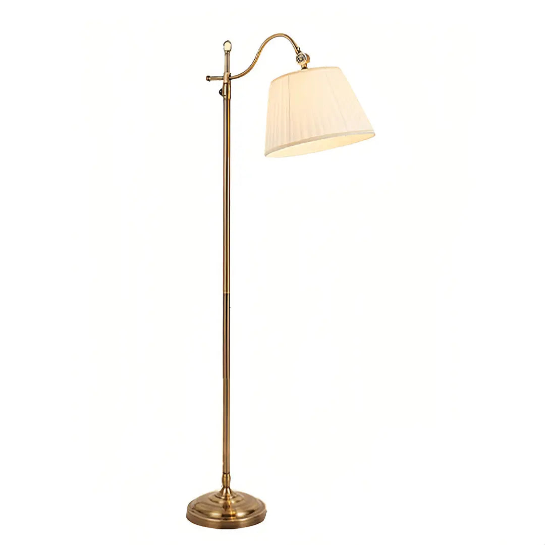 Vintage Style Adjustable Copper Floor Lamp with Fabric Shade and Arch Design Luxe