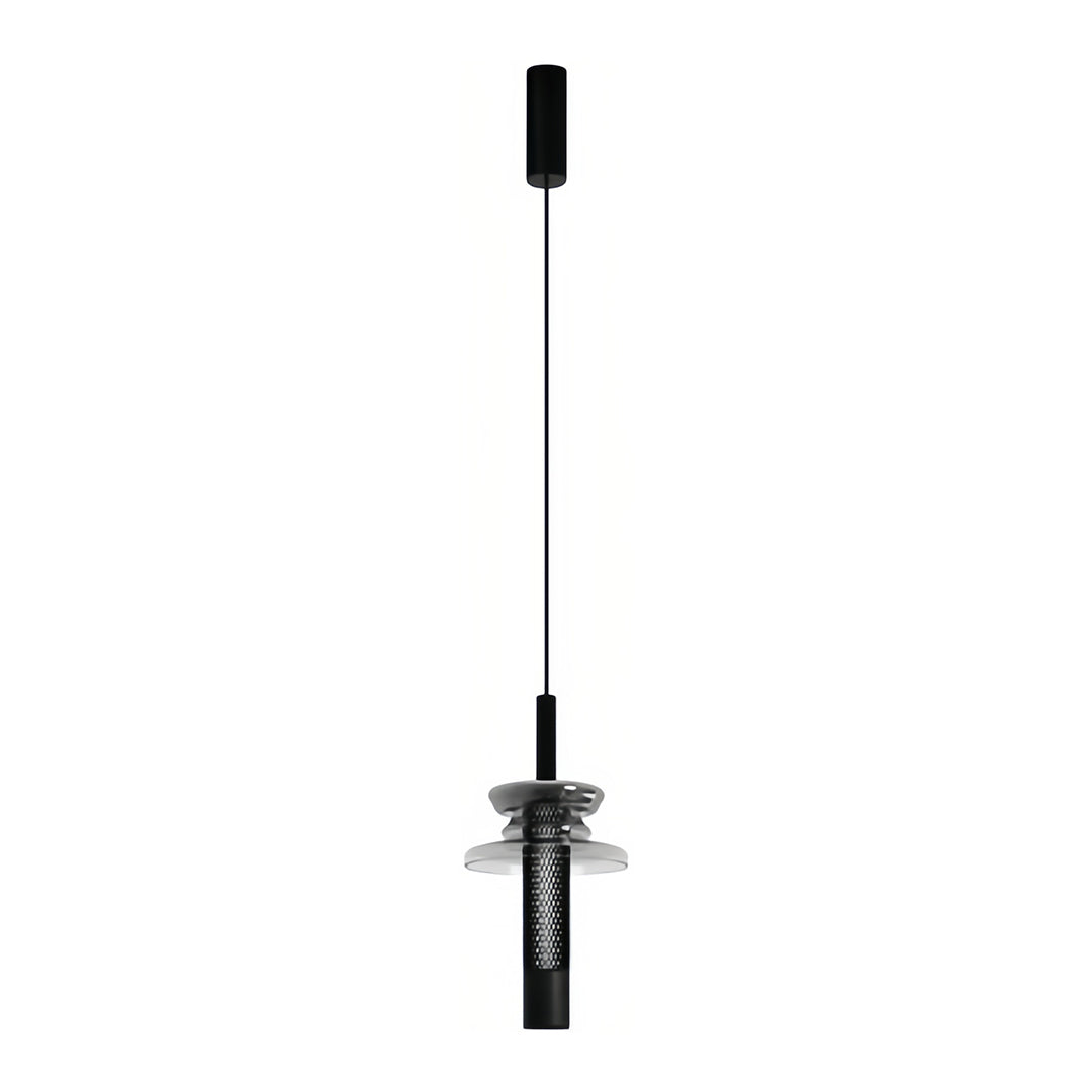 Geometric Mini Pendant — Black Iron and Aluminum, Hand-Blown Glass Shade, 7W LED, 3-Step Dimming, Dimmable, Remote Control