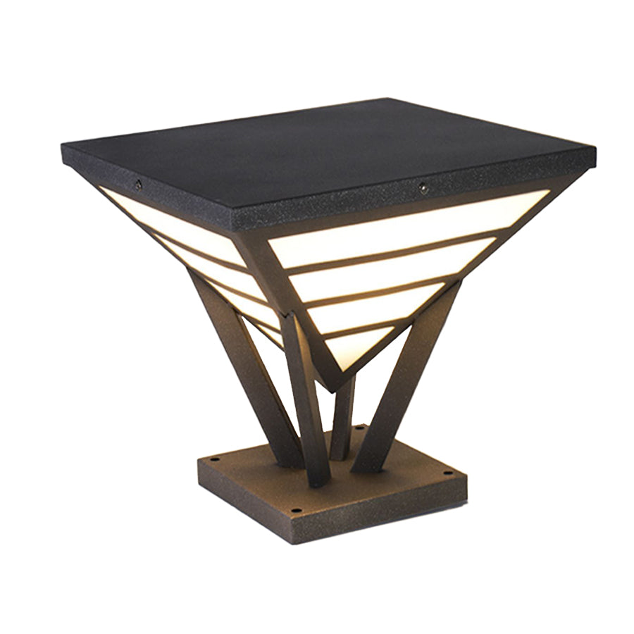 Geometric Pyramid Outdoor Pillar Light — Black Aluminum, Integrated LED, 3200K, IP54, 6W / 8W