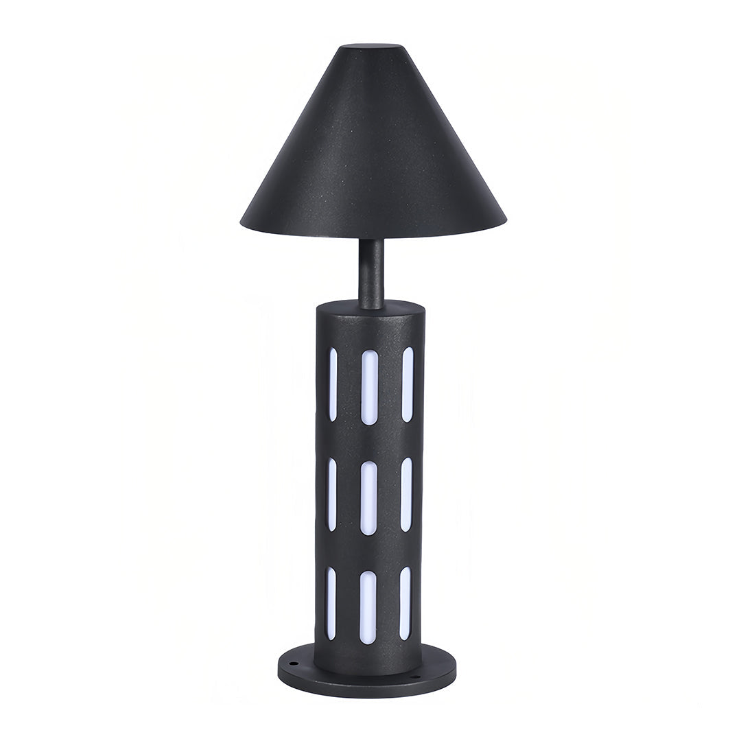 Industrial Perforated Cylindrical Bollard Path Light — Black Galvanized Steel, 10W LED, 3000K, IP65 Weatherproof