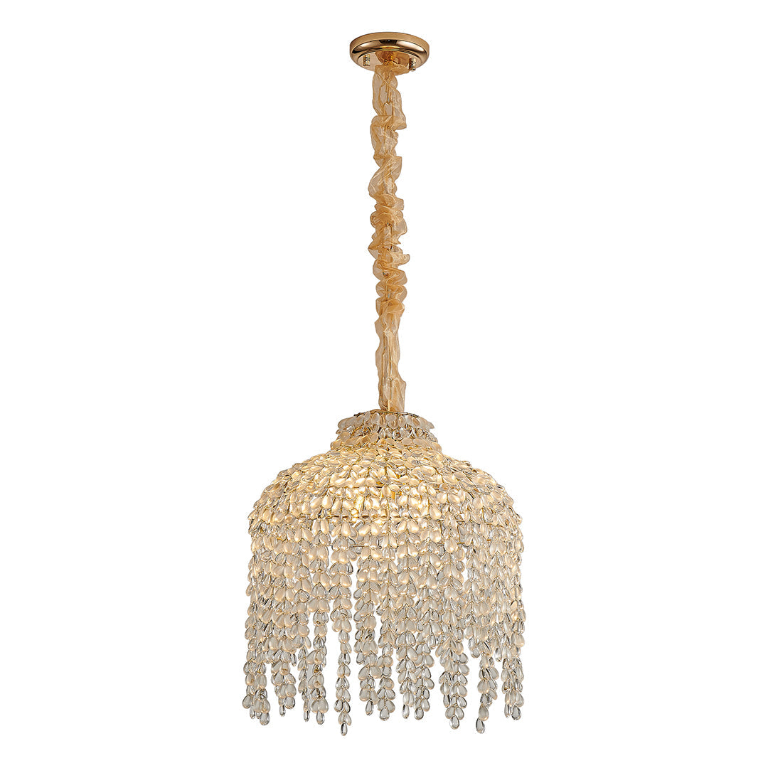 French Country Teardrop Crystal Chandelier — Gold Metal Frame, Adjustable 60" Chain, E12, Two Sizes