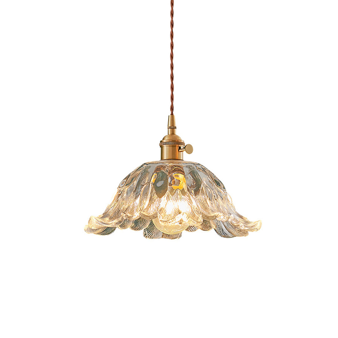 Floral Glass Mini Pendant — Brushed Brass, 1-Light, 6W, Available in Three Sizes