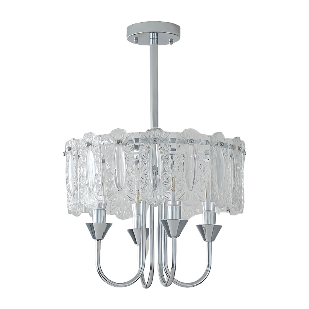 French Country Drum Chandelier — Chrome Iron, Transparent Glass, 3-Step Dimming, 40CM–60CM