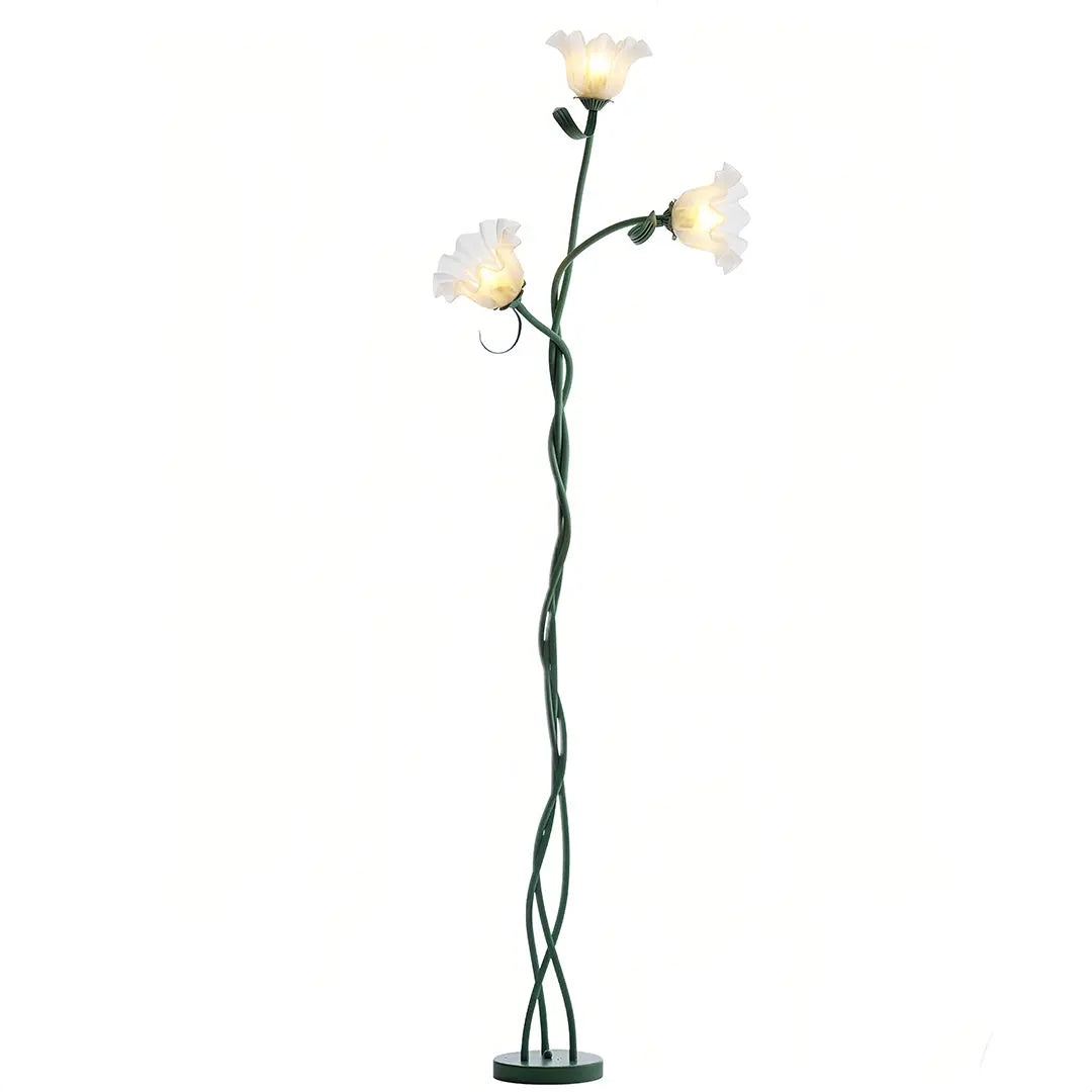 Artistic Green Iron Flower Floor Lamp in French Country Style Luxe