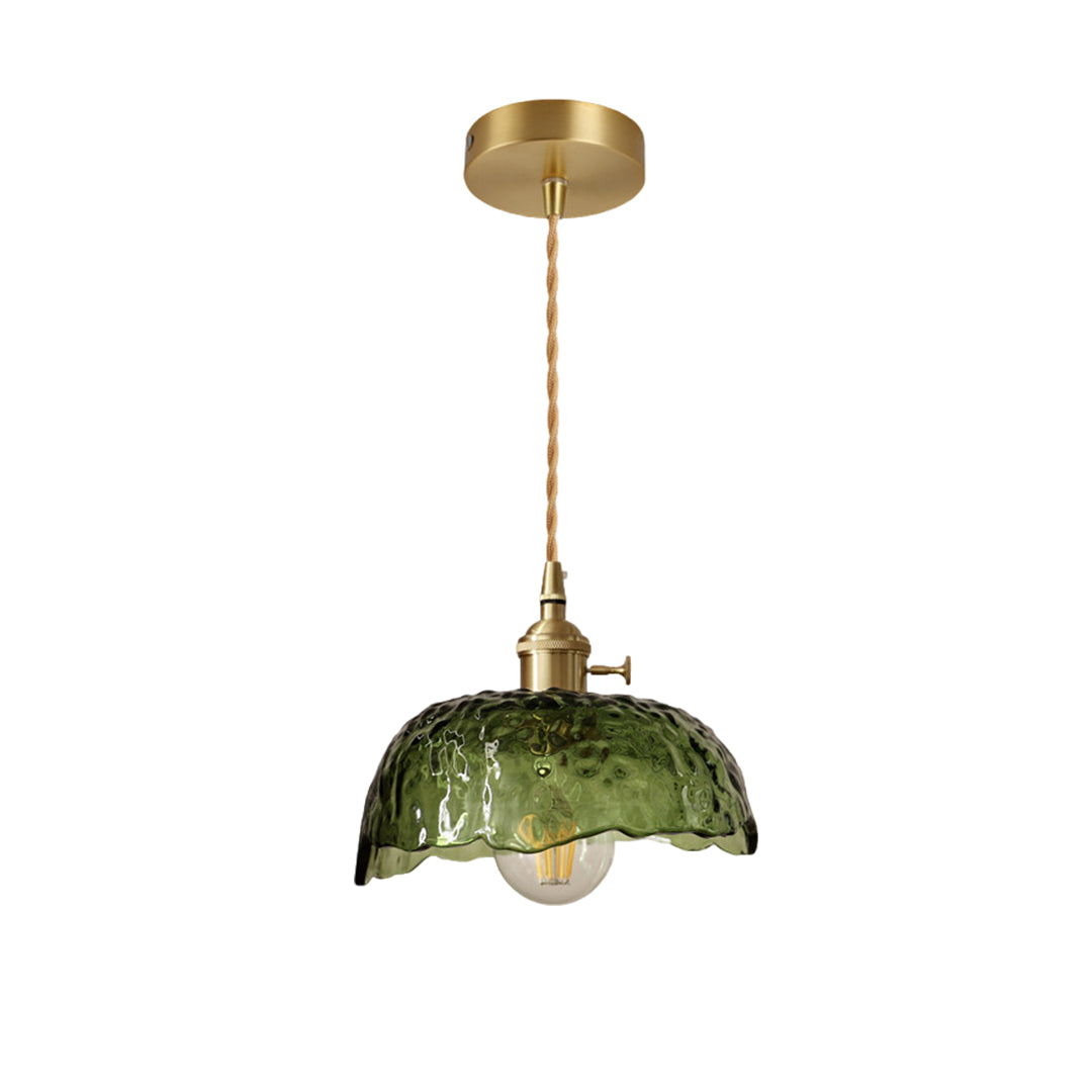 Hammered Glass Mini Pendant — Brass, E27, Adjustable 1.5m Cord, Transparent or Dark Green