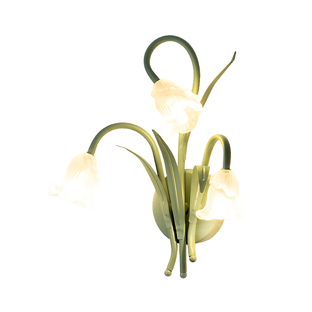 French Country Flower Wall Sconce — Iron and Clear Glass, Green Finish, G4, Three-Step Dimming (3000K/4500K/6000K)
