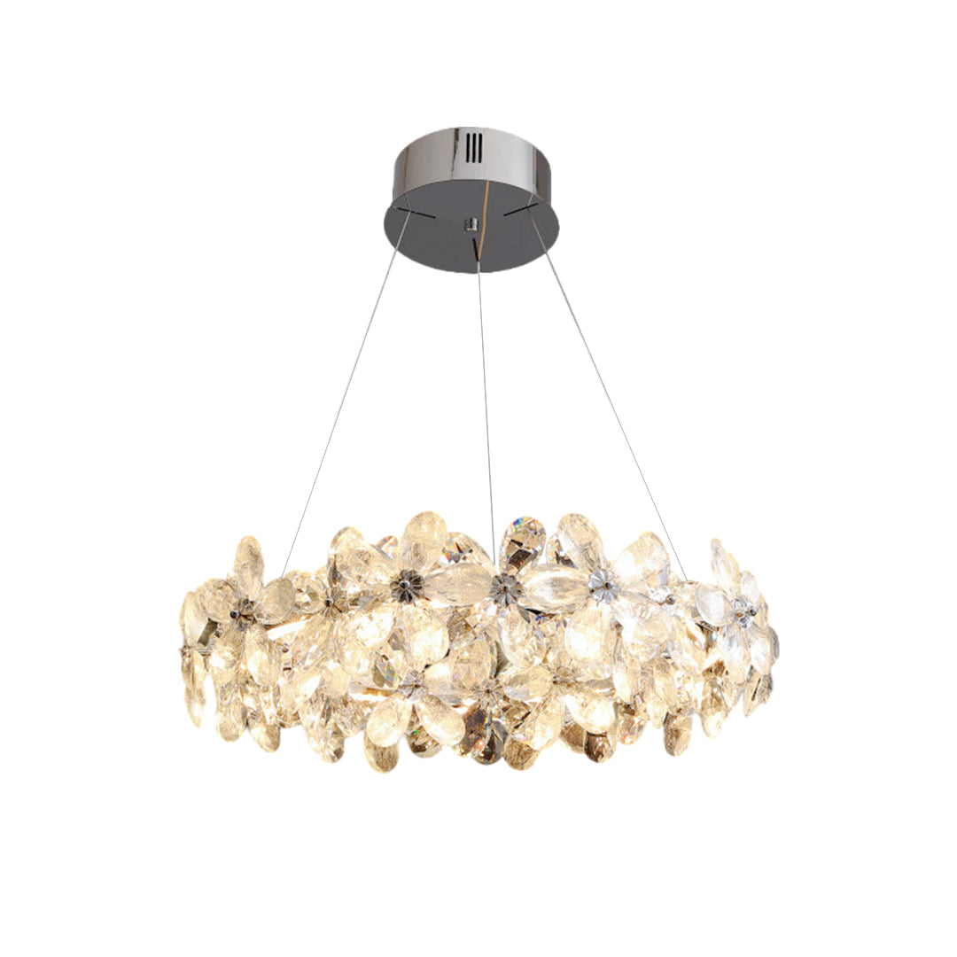 French Flower Crystal Chandelier — Mirror-Polished Metal, K9 Crystal, Stepless Dimming 3000K–6000K, Remote Control, Multiple Sizes