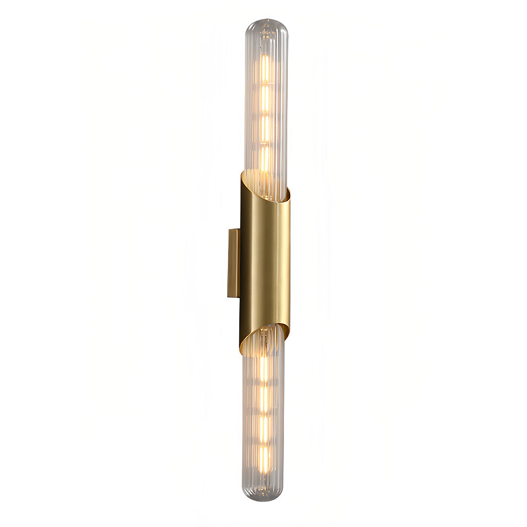 Cylindrical Up/Down Wall Sconce — Full Brass, Transparent Glass Shade, E14, 5W, 3000K/4000K/6000K