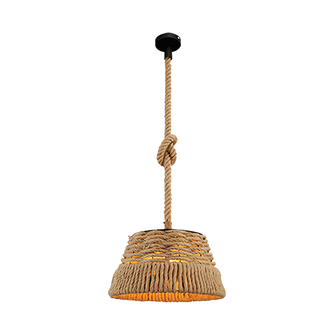 Vintage Industrial Hemp Rope Pendant Light — Iron, Bell-Shaped, E27, 4W, Adjustable 50cm Cord