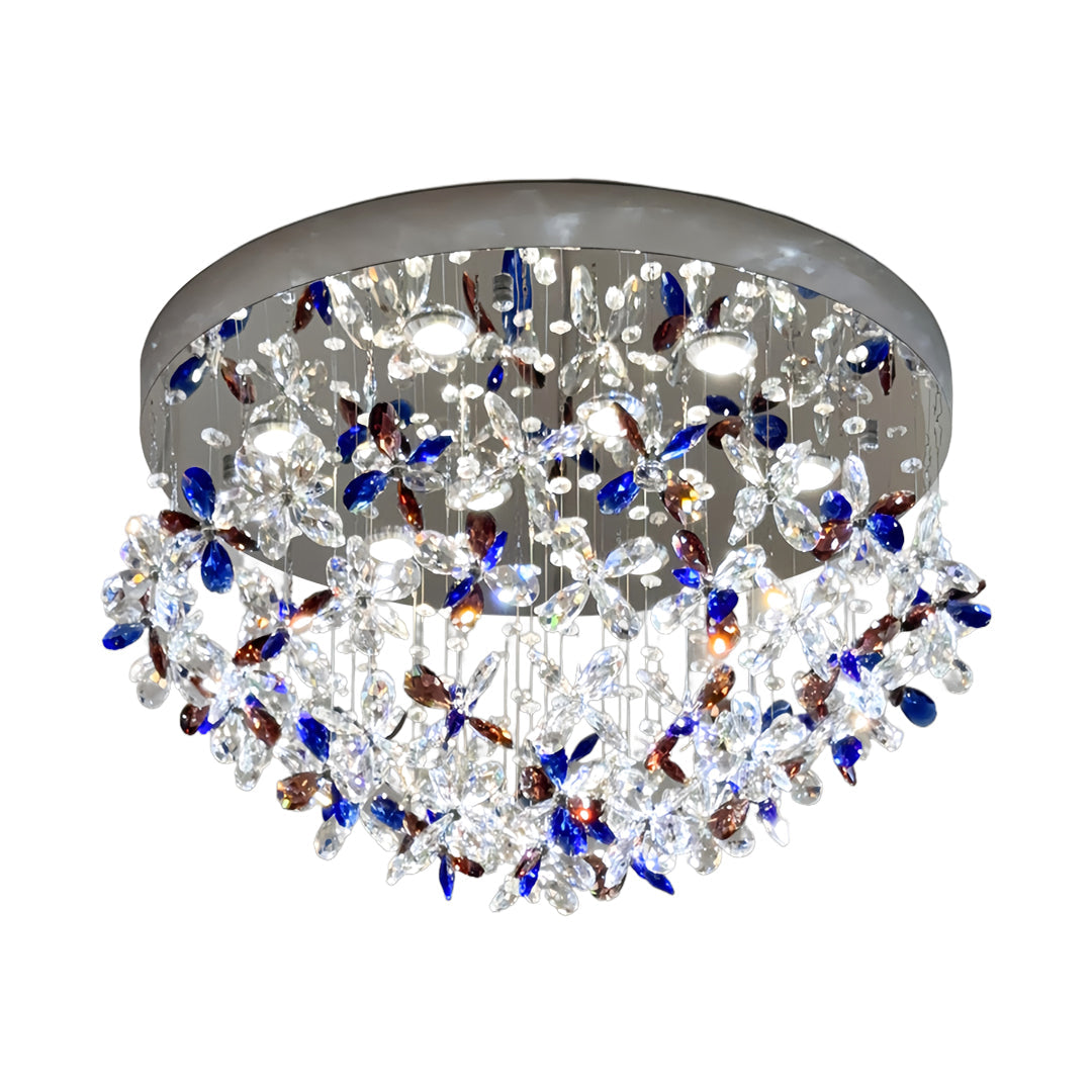 Round Crystal Flush-Mount Ceiling Light — Stainless Steel, French, 30W/40W LED, 3-Step Dimming, 19.7" or 23.6"