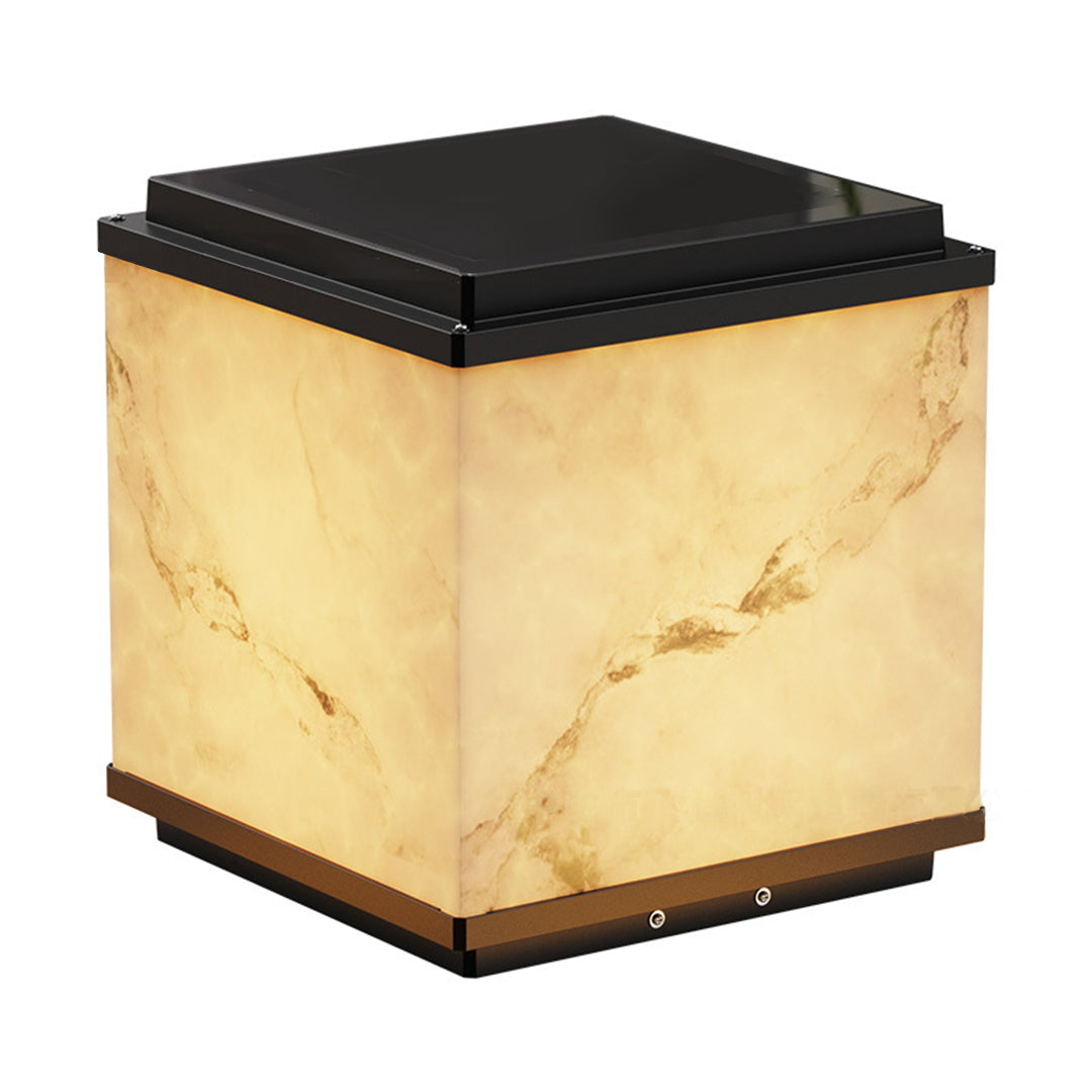 Modern Square Fence Post Pillar Light — Die-Cast Aluminum, Imitation Marble, Solar LED, 3000K, IP65 Waterproof
