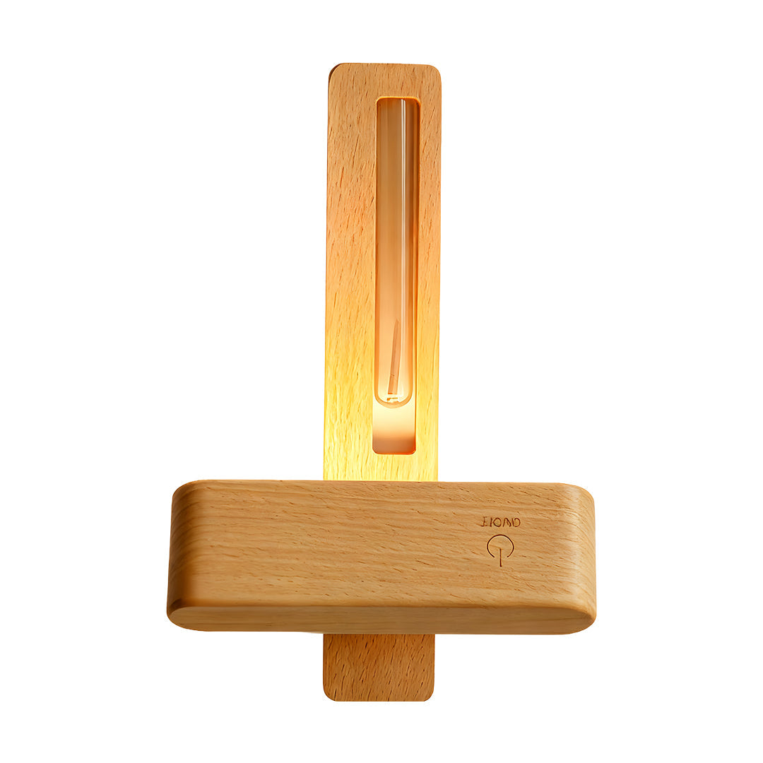Minimalist Wood Wall Sconce with Glass Vase — Acrylic Diffuser, USB Rechargeable, Wireless Magnetic Mount