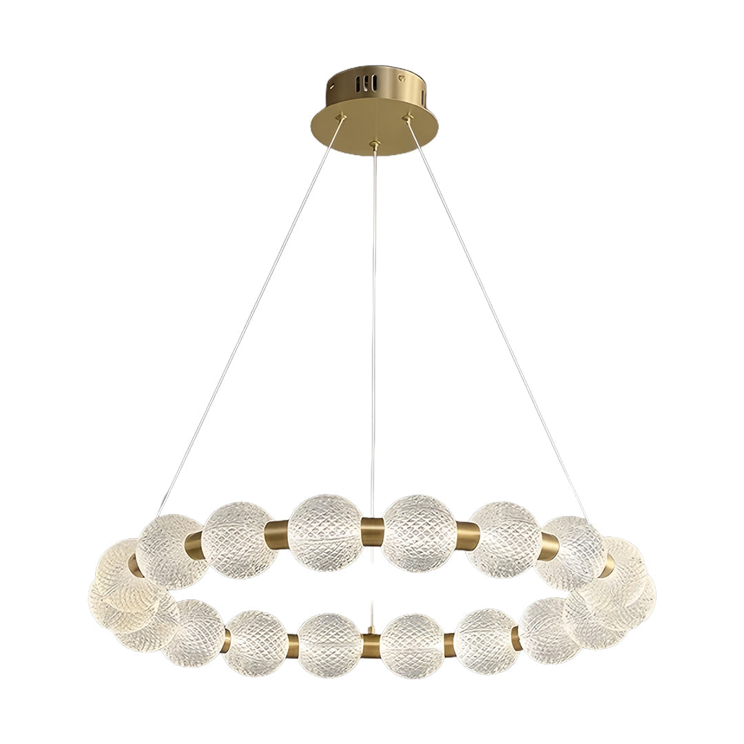 Round Glass Shade Island Chandelier — Gold Metal, Three-Step Dimming, 60cm / 80cm / Combination
