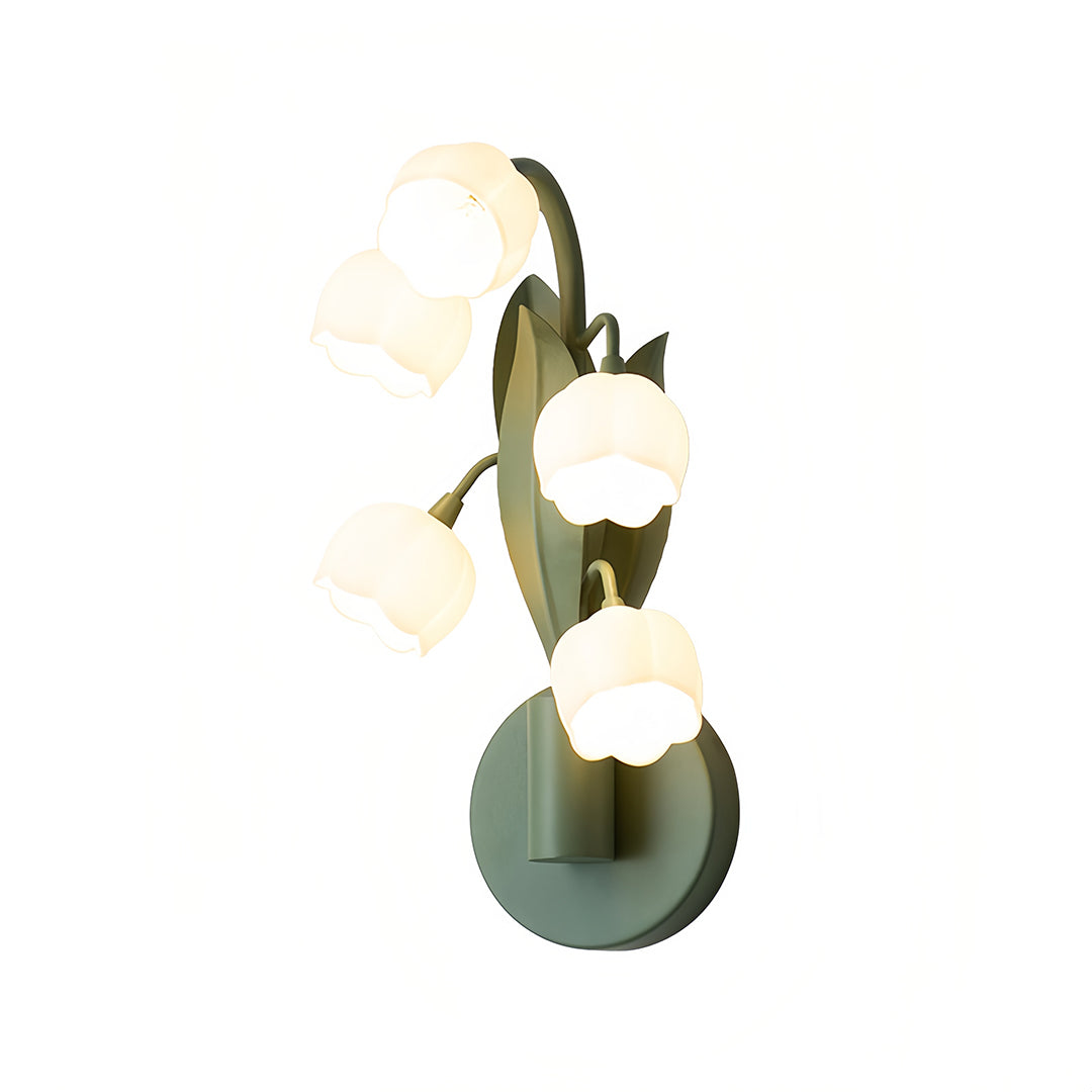 Bellflower Floral Wall Sconce — Green Iron, Clear Glass, 5-Light G4, Three-Step Dimming (3000K/4500K/6000K)